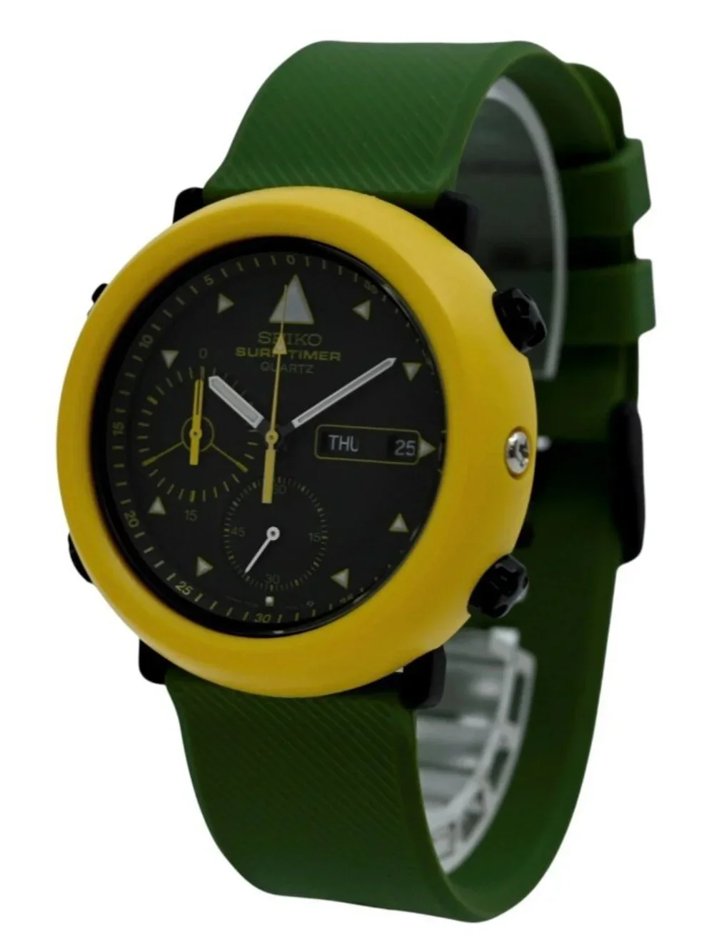 Seiko 42mm Men's Surf Timer Chronograph Black/ Yellow/ Green Watch- 7A36-700A!